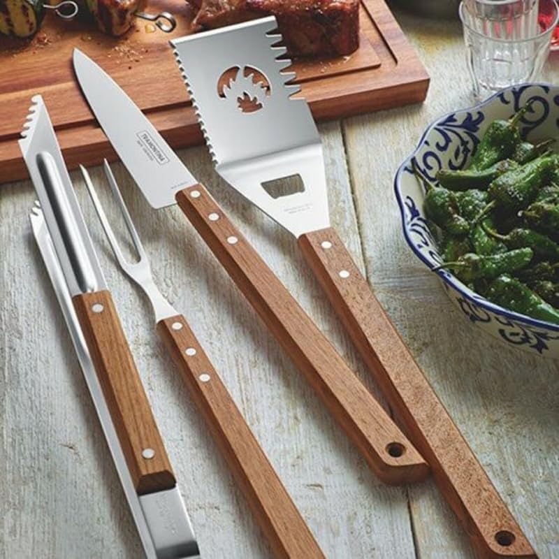 Tramontina Churrasco Grillbesteck-Set, 3-TLG, Grillutensilien, BBQ, Grillwender, Grillzange, Tranchi