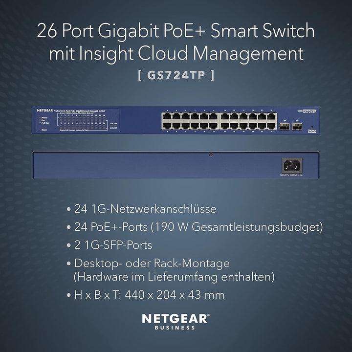NETGEAR GS724TP 24 Port Gigabit Ethernet LAN PoE Switch Smart (Netzwerk Switch Managed mit 24x PoE+