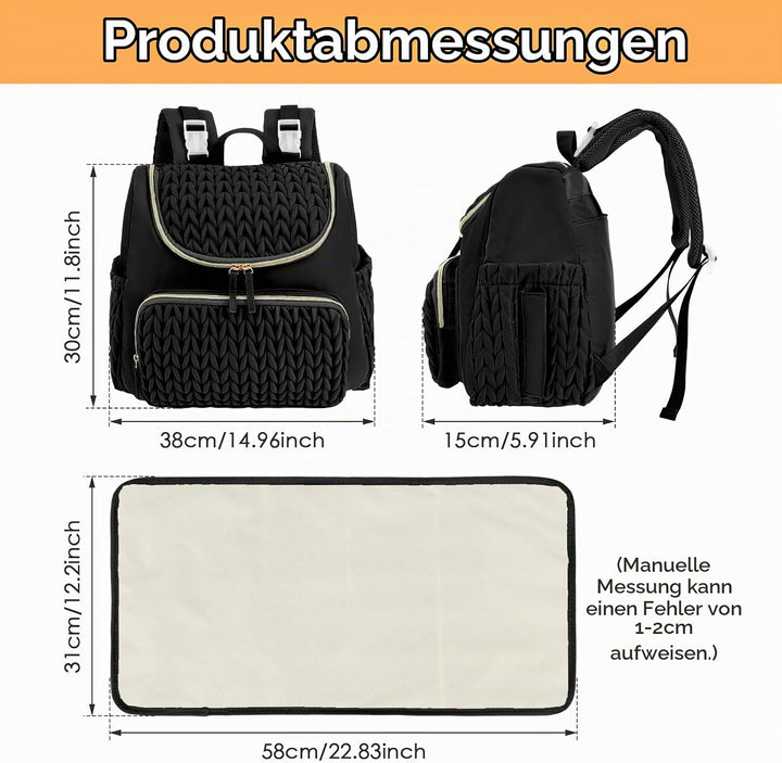 Wickelrucksack, Wickeltasche mit Wickelunterlage(schwarz), Schwarz