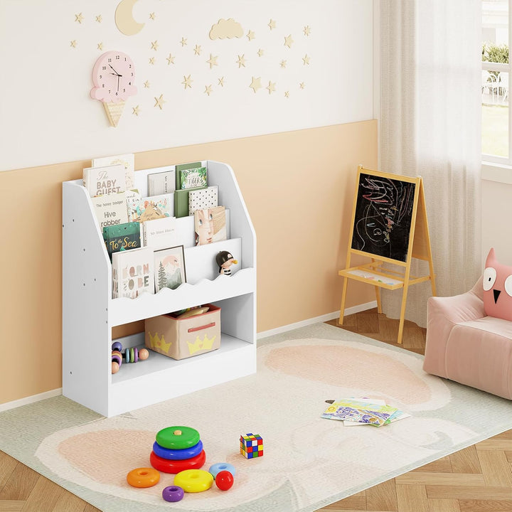 WOLTU Bücherregal Kinder, Kinderregal, weisses Regal Kinderzimmer, mit 5 Fächern, Spielzeugregal, Mo