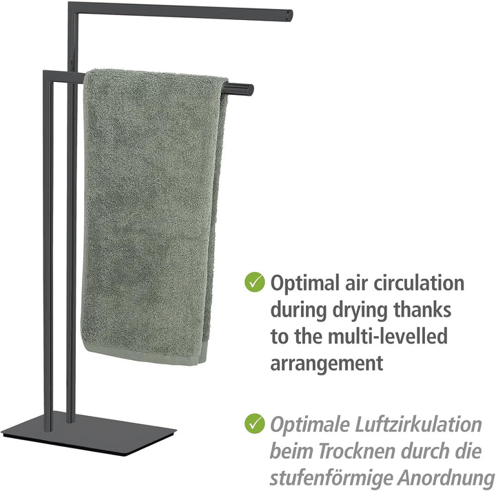 WENKO Handtuchständer Mod. Recco, freistehender Handtuchhalter mit 2 Armen, standfeste Bodenplatte,
