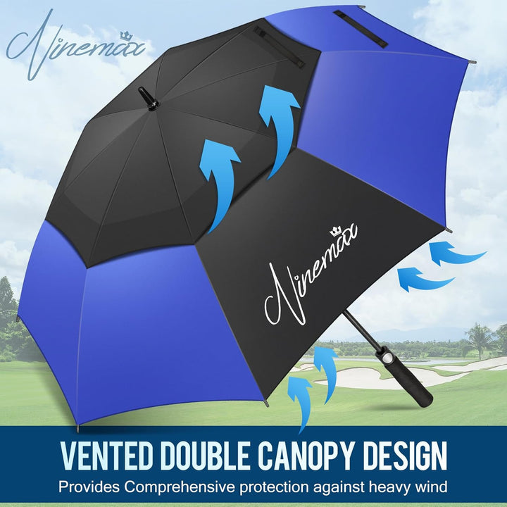 NINEMAX Golf Regenschirm Gross Sturmfest XL/XXL, Grosser Regenschirm Sturmfest Stabil, Golfschirm Gr