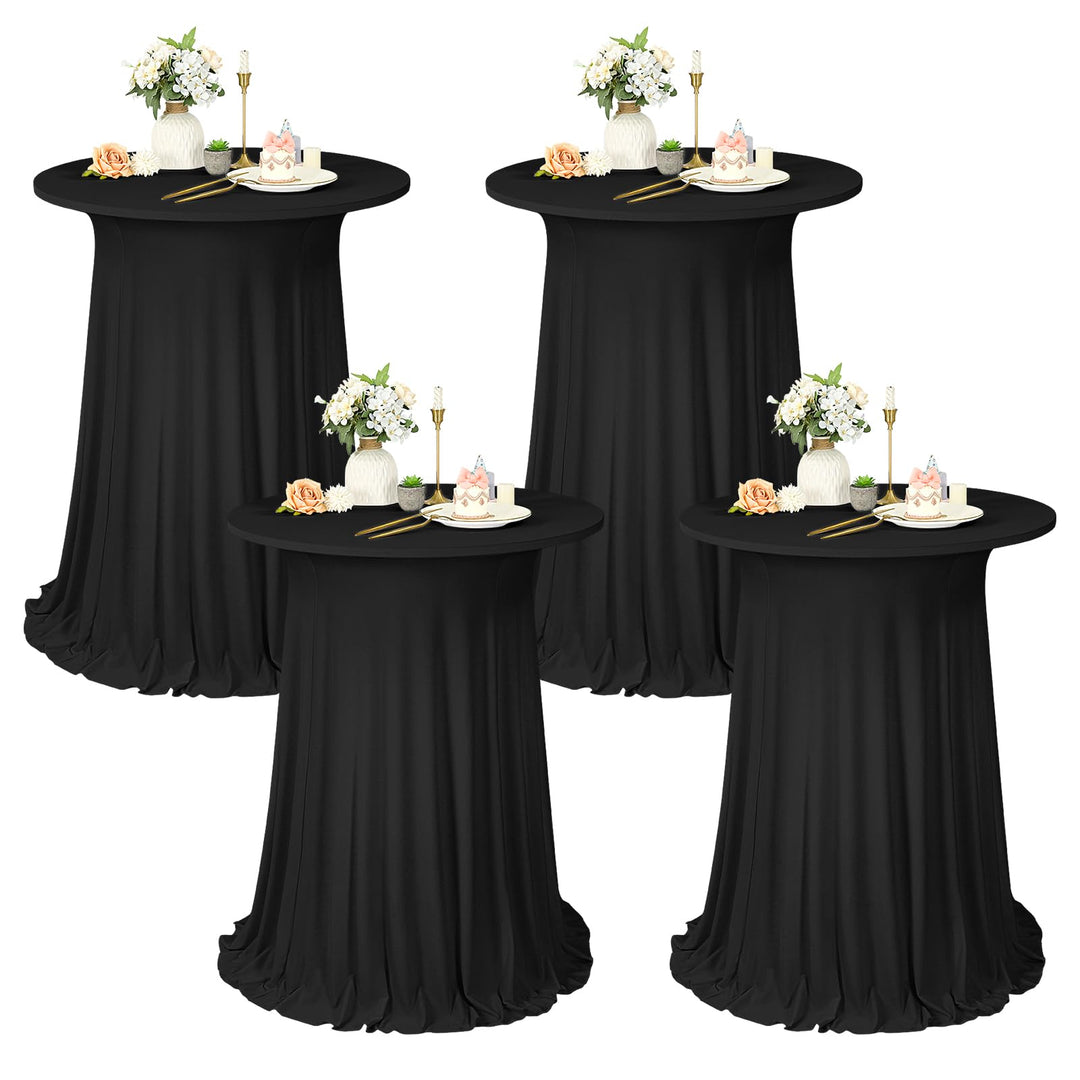 4er-Set schwarzer Stehtisch Hussen Stretch mit Rock, 80 x 110 cm,schmutzabweisend, knitterfrei, wasc