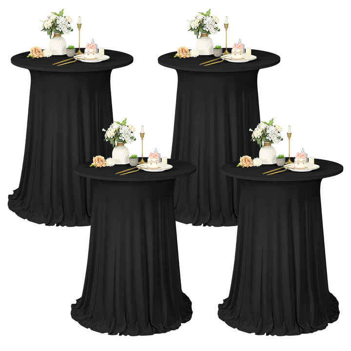 4er-Set schwarzer Stehtisch Hussen Stretch mit Rock, 80 x 110 cm,schmutzabweisend, knitterfrei, wasc