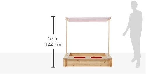 beluga Spielwaren 50380 -Sandkasten mit Wasser-Matsch-Bereich und Rot/weissem Dach, natur / rot