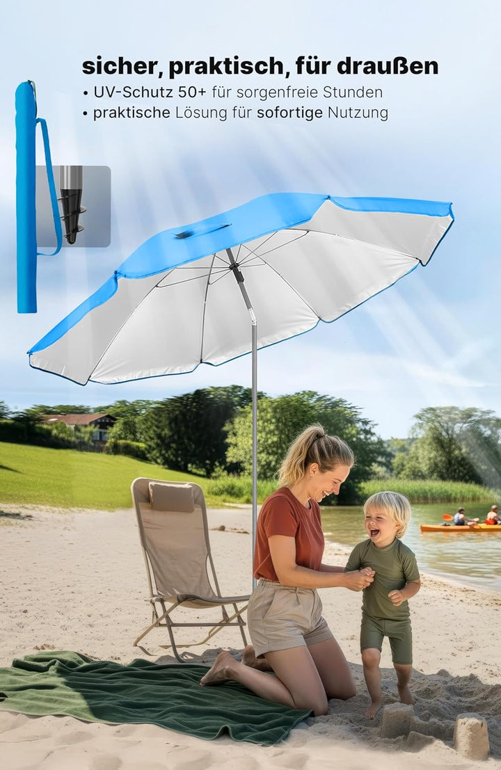 4smile Sonnenschirm Strand SunnyJoy - UPF 50+ Strandschirm Ø 180 cm, sicherer Sonnenschutz Strand, S