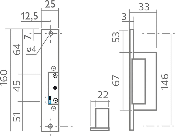 EXTEL Elektrischer Türoffner mit Speicherfunktion kurz (16cm), Grau