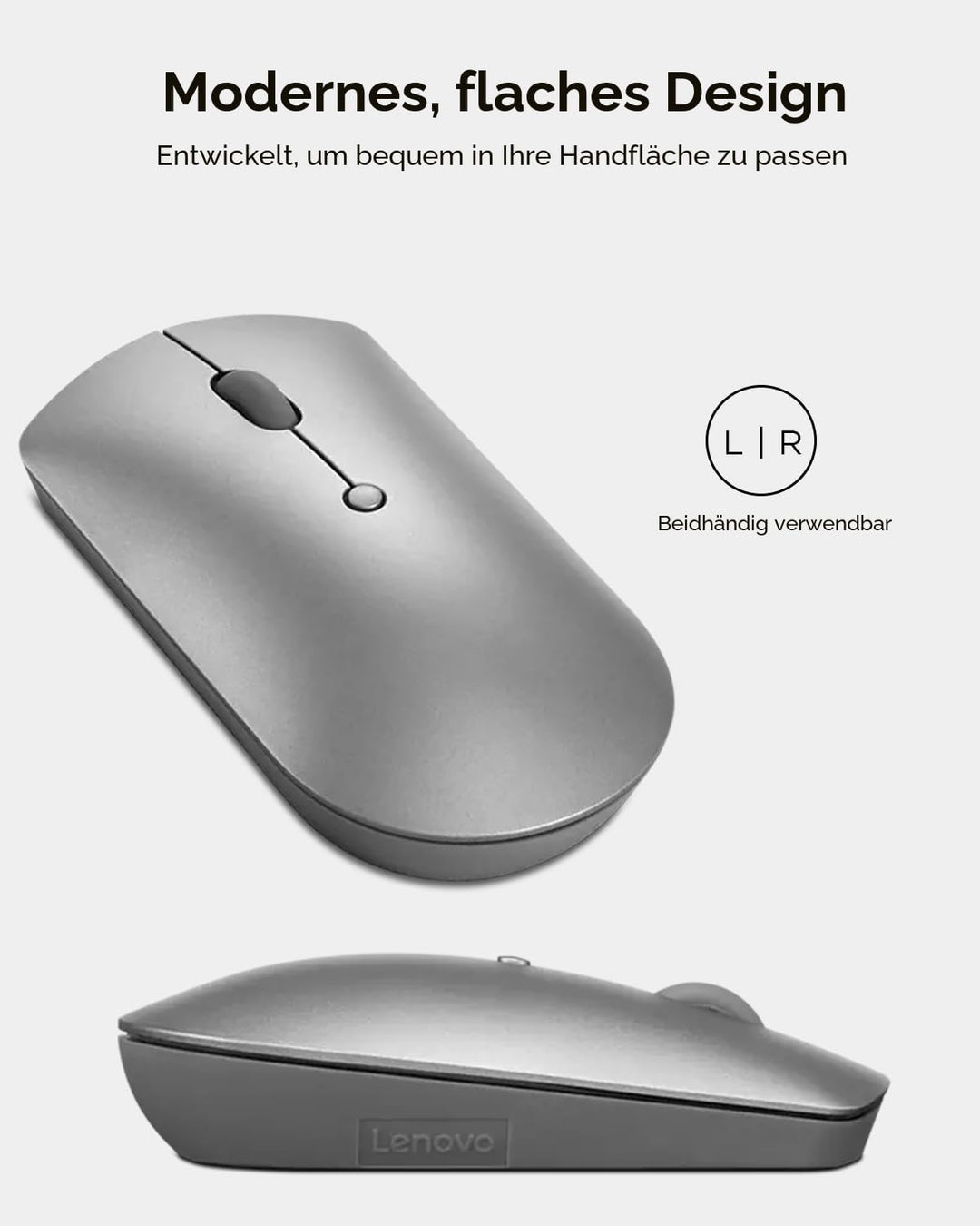 Lenovo [Maus] 600 Geräuschlose Bluetooth-Maus, works with Chromebook (WWCB), grau Grau/als Heather O