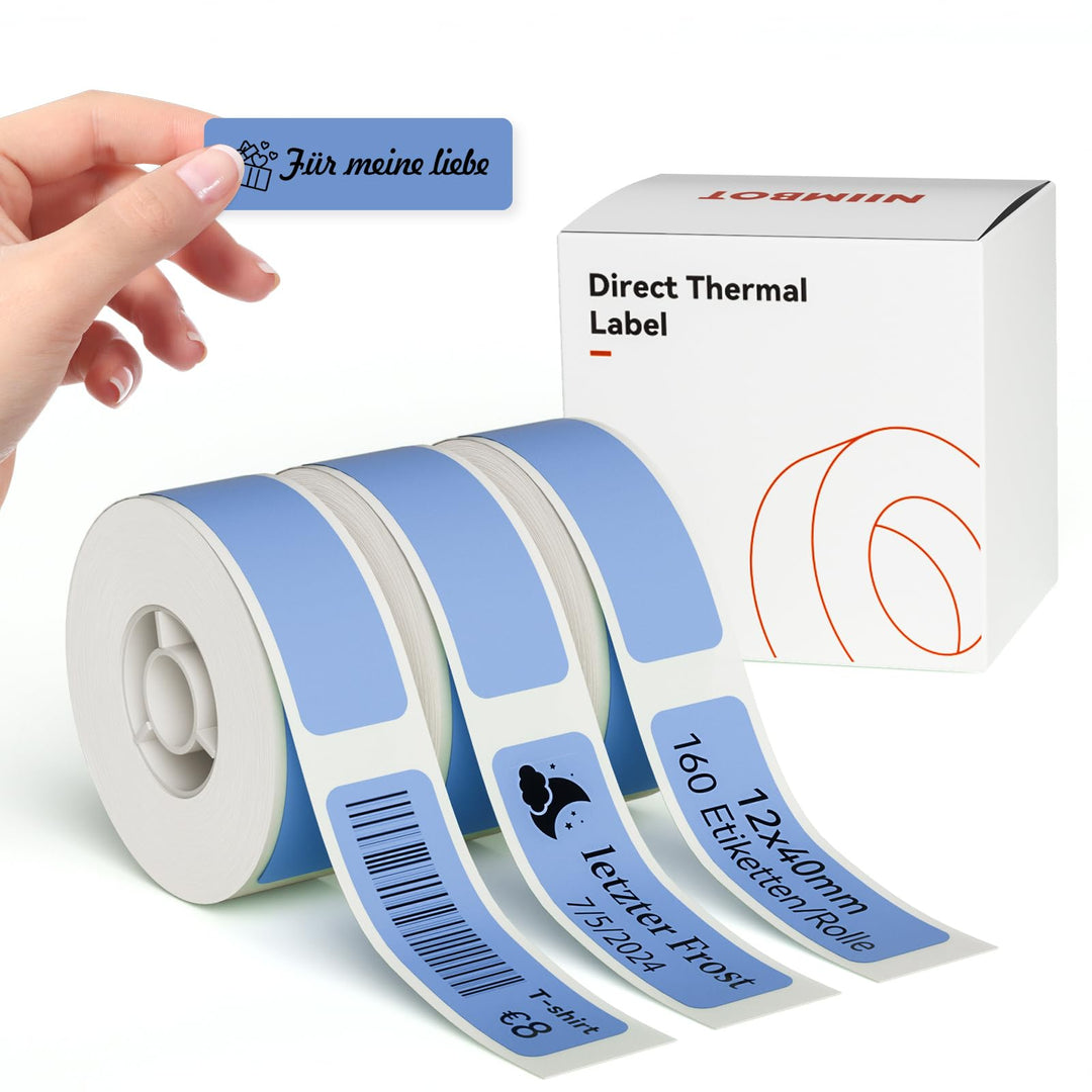 NIIMBOT Etiketten Selbstklebender Etikettenband für D110/D11/D101 Etikettendrucker, 12 x 40mm (0,47'