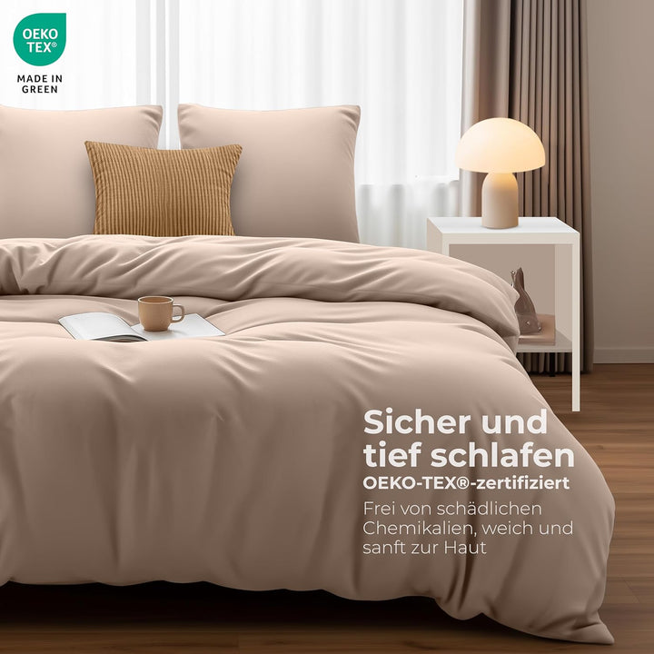 Utopia Bedding Bettwäsche Set - Mikrofaser Bettbezug 260x240 cm + 2 Kissenbezüge 65x65 cm - Beige 26