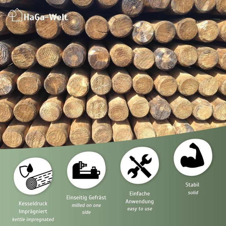 HaGa® Palisade Holzpalisade 8cmØ x 50cm Höhe - 10 St. Holzpfahl Baumpfahl Pfahl - Zaunpfahl aus Kief