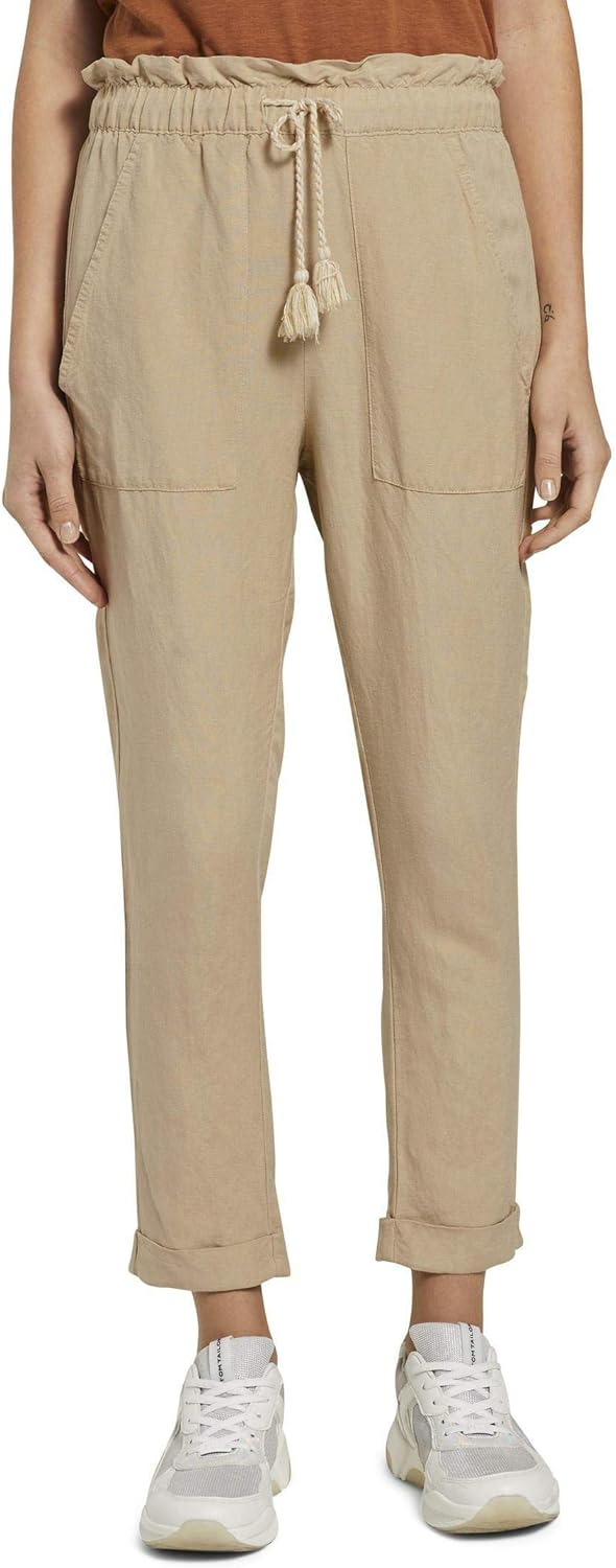 TOM TAILOR Damen Leinen Relaxed Hose 34 22201 - Cream Toffee, 34 22201 - Cream Toffee