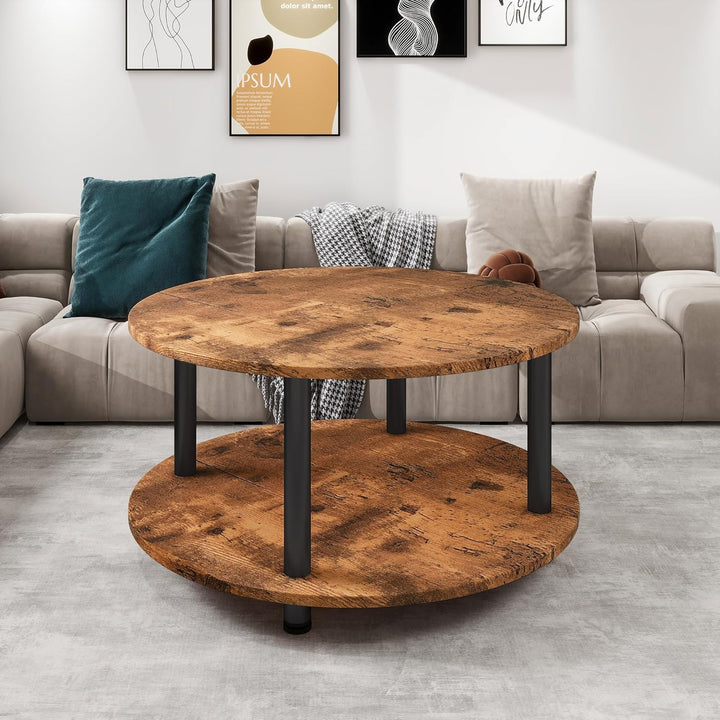 VERFARM Couchtisch Rund, 2 Ablagen, Wohnzimmertisch, Beistelltisch, Kaffeetisch, Sofatisch, für Wohn