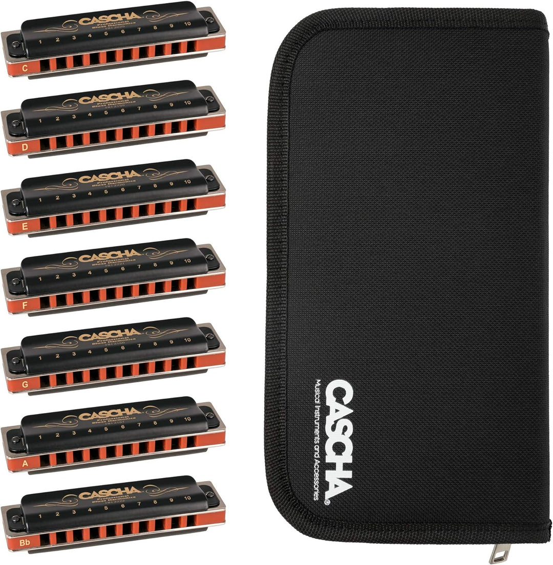 CASCHA Mundharmonika Pro Set 7 Tonarten C - D - E - F - G - A - Bb für Anfänger u. Fortgeschrittene