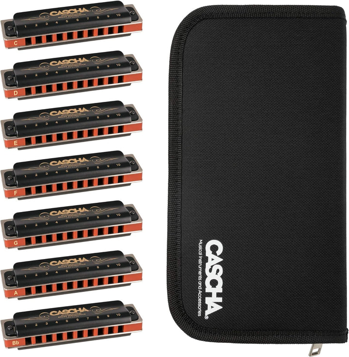 CASCHA Mundharmonika Pro Set 7 Tonarten C - D - E - F - G - A - Bb für Anfänger u. Fortgeschrittene
