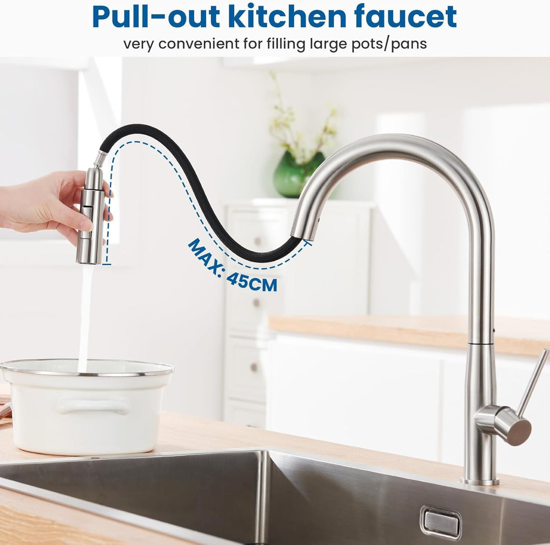 Auralum Wasserhahn Küche, Küchenarmatur Ausziehbar Hochdruck Armatur Küche Mischbatterie mit Hoher A