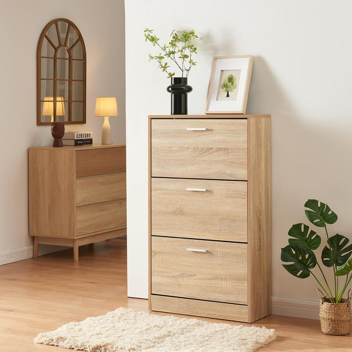 [en.casa] Schuhschrank Sykkylven Schuhkipper mit 3 Klappen Schuhkommode für 12 Paar Schuhe 103 x 60