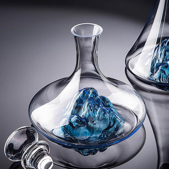 Lvpradior Kristallglas-Weindekanter, luxuriöse Weinkaraffe mit integriertem blauen Eisberg-Wasserfal