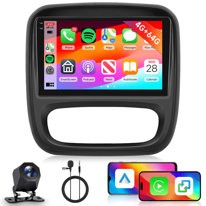 Hodozzy 4G+64G Autoradio für Opel Vivaro B 2014-2018/ Renault Traffic 3 2014-2021 Android 9 Zoll InC