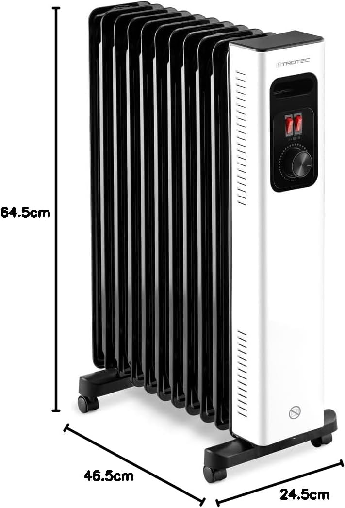 TROTEC Ölradiator TRH 27 E – Heizleistung 1200 W / 1300 W / 2500 W – Elektro Heizkörper, 11 Rippen,
