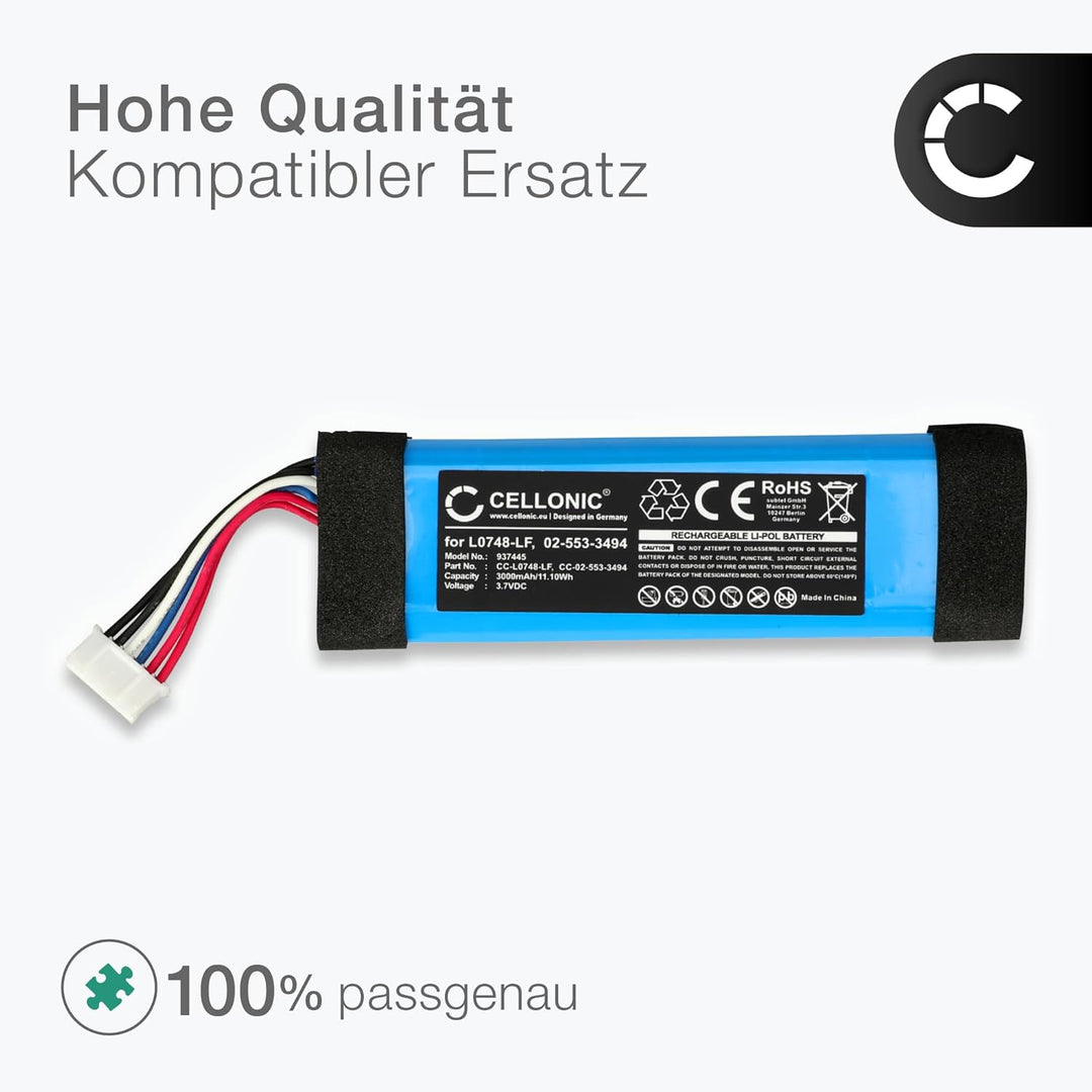 CELLONIC, Lautsprecherakku kompatibel mit JBL Flip Essential (3000mAh, 3.7V) 1x Ersatzakku L0748-LF,