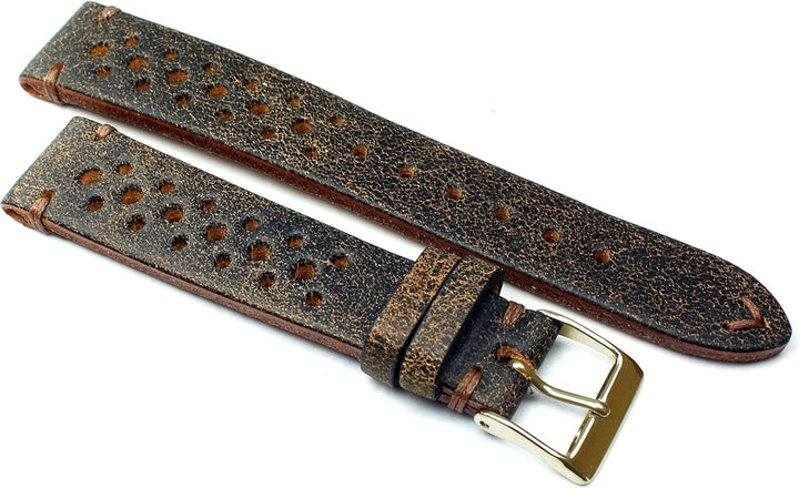 18mm Fluco Racing Rallye Vintage Rindsleder Uhrenarmband handgemacht in Deutschland Robust braun Ton