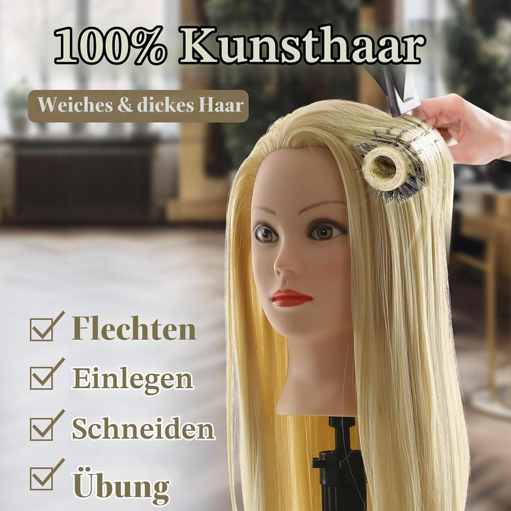 Frisierkopf 100% Synthetisches Haar übungskopf Friseur 26” Trainingsköpfe Puppenkopf Friseur Kopf Mi