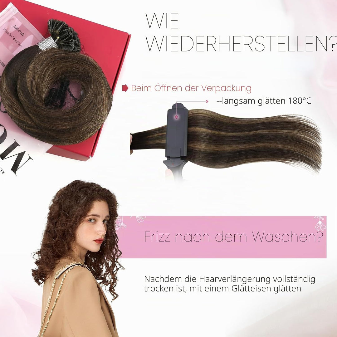 Moresoo Bonding Extensions Echthaar 35 cm U Tip Extensions Unsichtbare Haarverlängerungen 