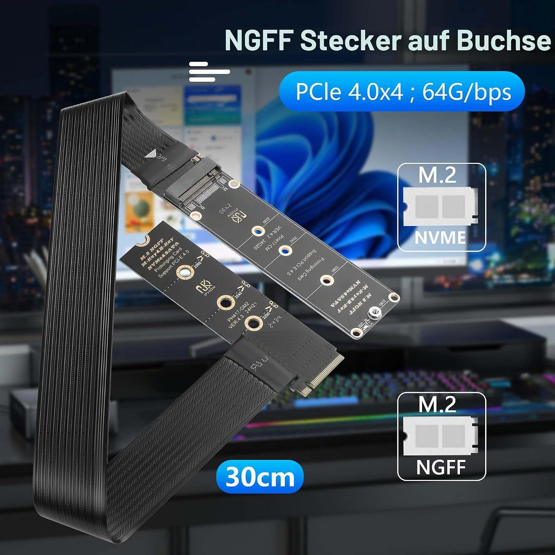 GINTOOYUN 90 Grad NGFF M.2 M-KEY NVME Verlängerungskabel 40 CM PCIe 3.0/4.0 M.2 NVME/NGFF SSD Band F