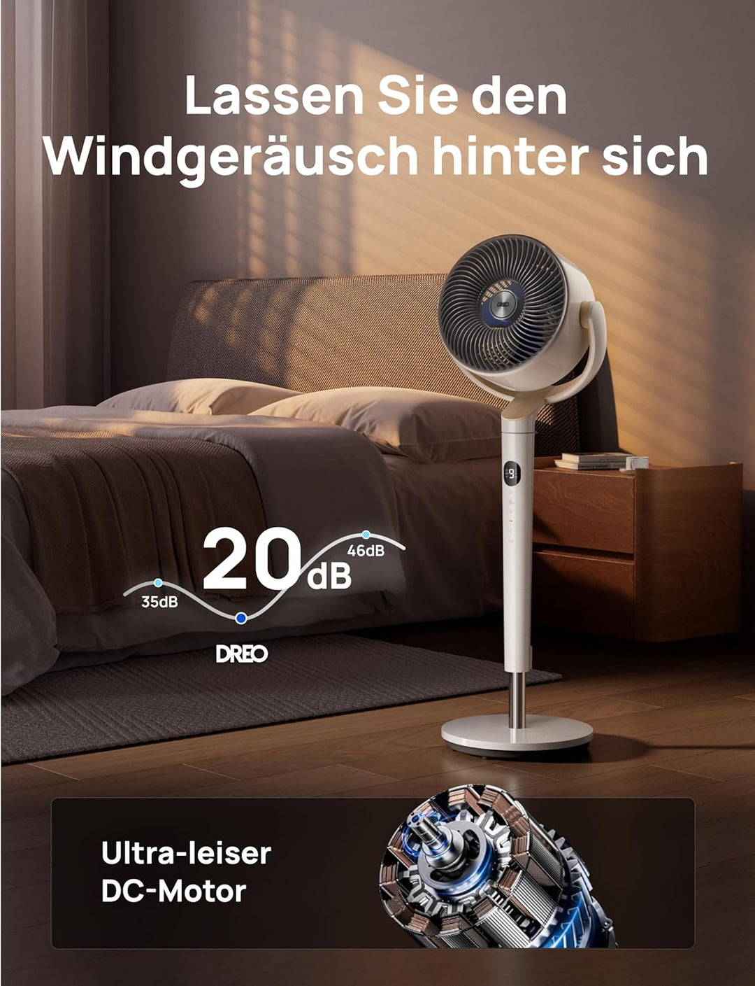 Dreo Smart Standventilator mit RGB Light, 120° +120° Oszillierender Ventilator mit Fernbedienung, 20