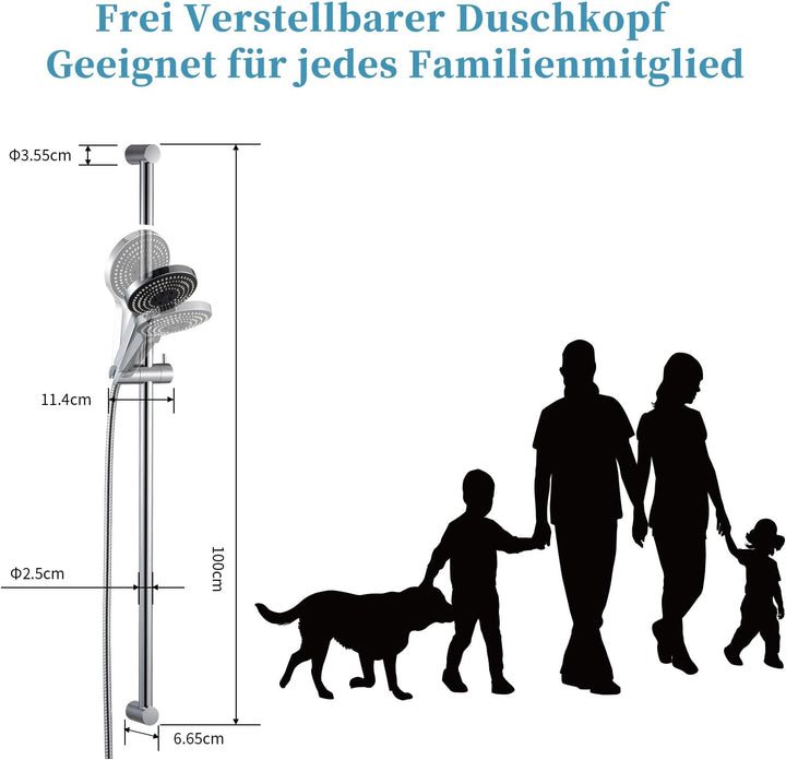 OFFO Duschstange mit Brause, Duschstange 100cm, Duschkopf mit Schlauch 1,6m, Verstellbarem Brausesta