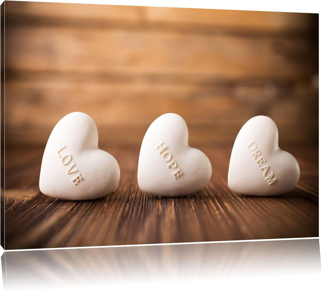 Love Hope Dream Hearts, Format: 100x70 auf Leinwand, XXL riesige Bilder fertig gerahmt mit Keilrahme