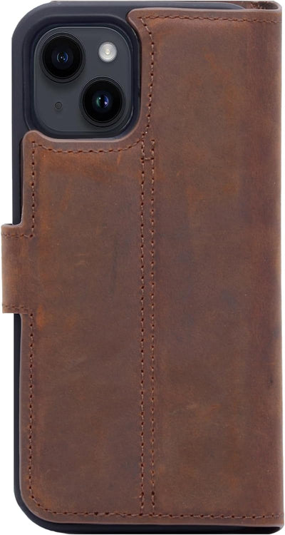 Burkley 2in1 Leder Handytasche für iPhone 13 Handyhülle mit herausnehmbarem Back Cover, 360° Schutz