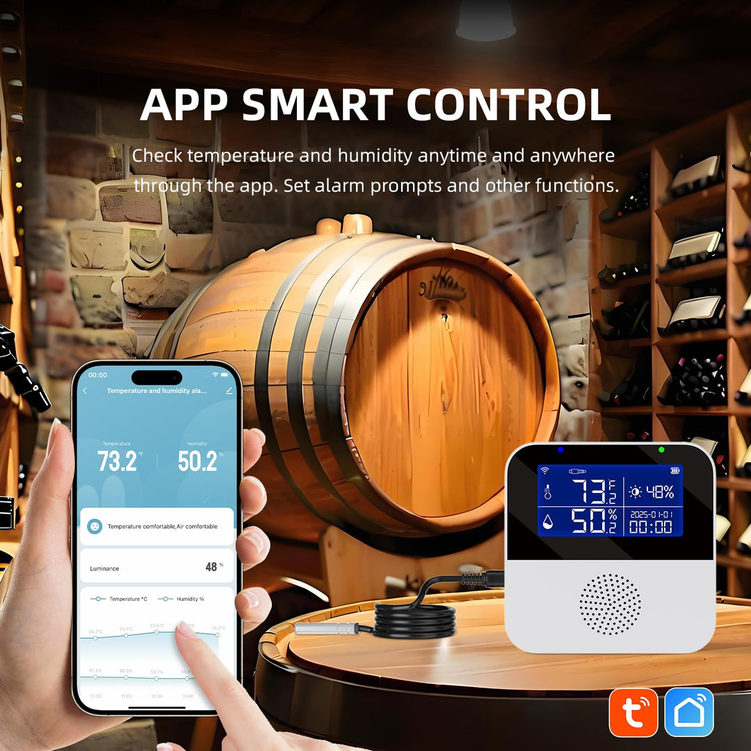 WiFi Temperature Sensor with Waterproof External Probe,Tuya Smart Temperature Humidity Monitor with