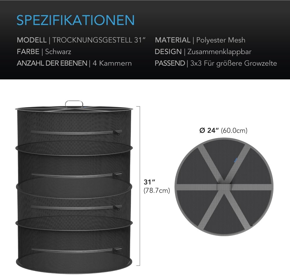 AC Infinity Kräuter-Trockengestell, 4-lagiges Hängenetz für Pflanzen, Samen und Knospen, 61 cm Durch