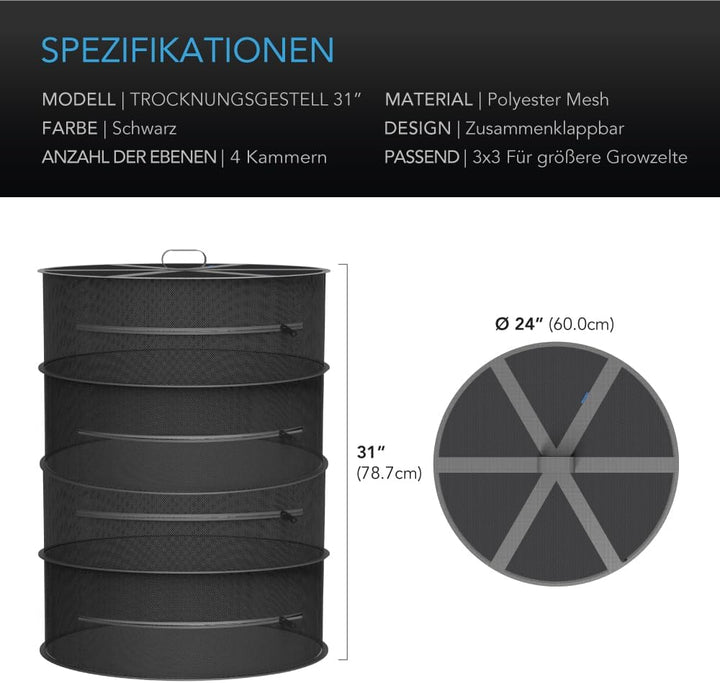 AC Infinity Kräuter-Trockengestell, 4-lagiges Hängenetz für Pflanzen, Samen und Knospen, 61 cm Durch