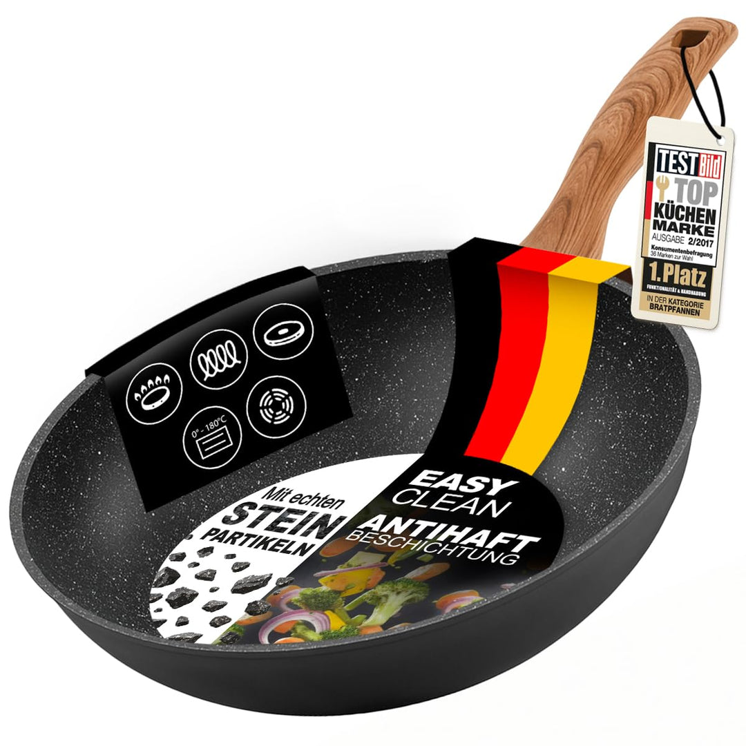 STONELINE Back to Nature Made in Germany Wok 30 cm, auch für öl- und fettfreies Braten, Wok Pfanne b