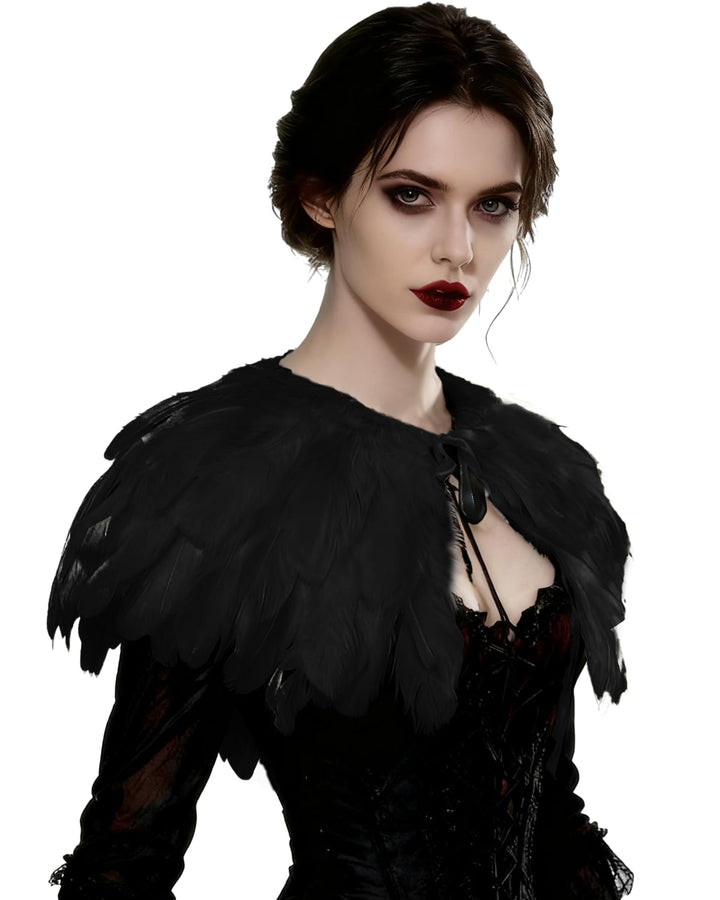 keland Feder Cape Stola Schwarz Weiss Beige Schal Halloween-Kostüm, Schwarz