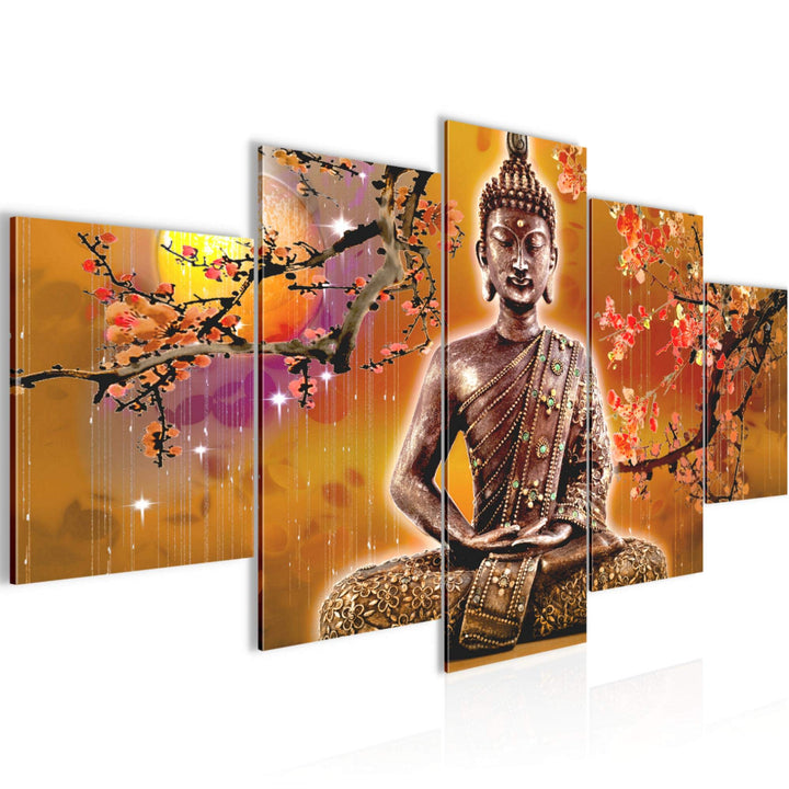 Runa Art - Bilder Buddha Feng Shui 200 x 100 cm 5 Teilig XXL Wanddekoration Design Beige Orange 5006
