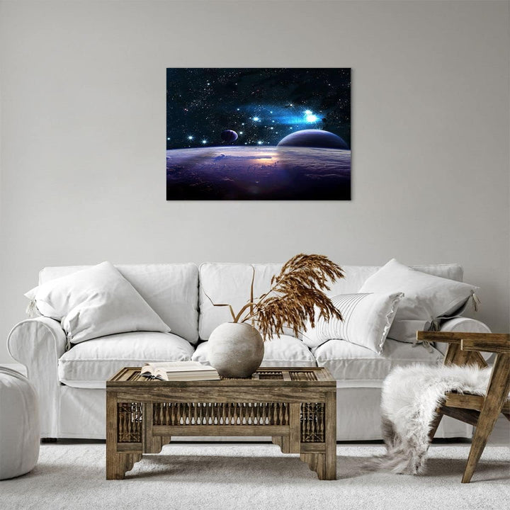 Bilder auf Leinwand Kosmos Planet Leinwandbild mit Rahmen 70x50cm Wandbilder Dekoration Wohnzimmer S