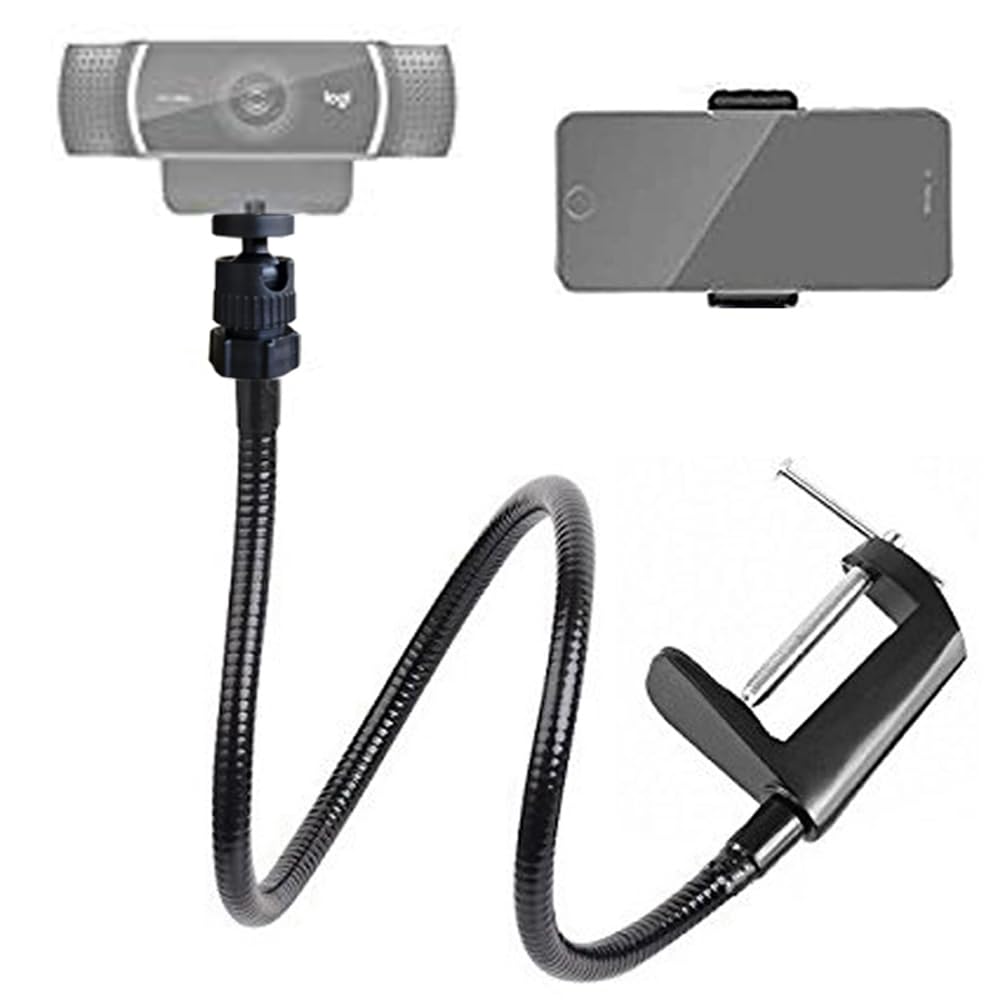 Tencro Webcam-Ständer, Handyhalterung, 68,6 cm, Verstellbarer Schwanenhals, Schreibtisch-Klemmhalter