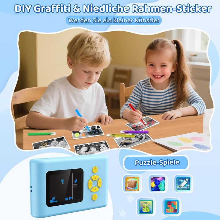 uleway Kinderkamera Sofortbildkamera, 2,4 Zoll Bildschirm Kinder Kamera mit 32G Karte und Fotopapier