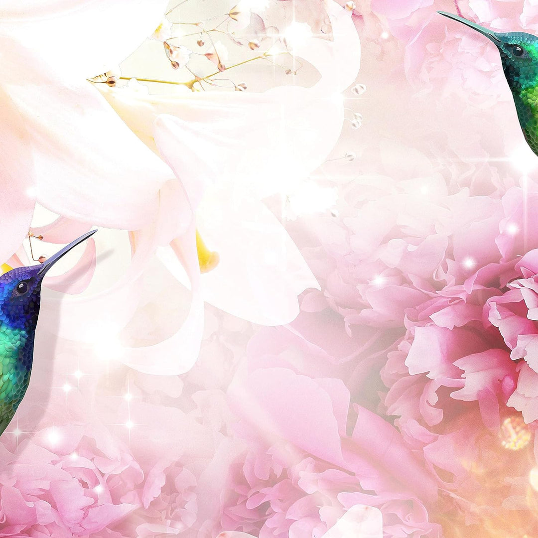 Runa Art Wandbilder Blumen Kolibri 5 Teilig Bild auf Vlies Leinwand Deko Wohnzimmer Vintage Rosa Bun