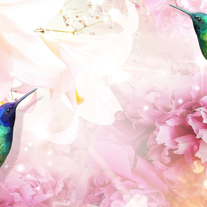 Runa Art Wandbilder Blumen Kolibri 5 Teilig Bild auf Vlies Leinwand Deko Wohnzimmer Vintage Rosa Bun