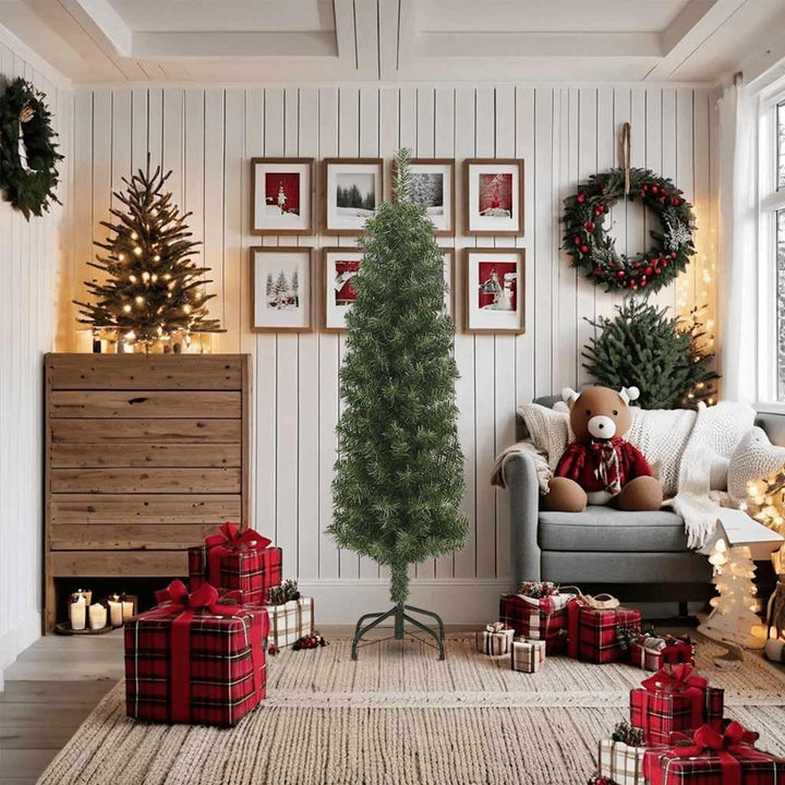 vidaXL Schlanker Künstlicher Weihnachtsbaum mit Ständer Christbaum Tannenbaum Dekobaum Kunstbaum Wei