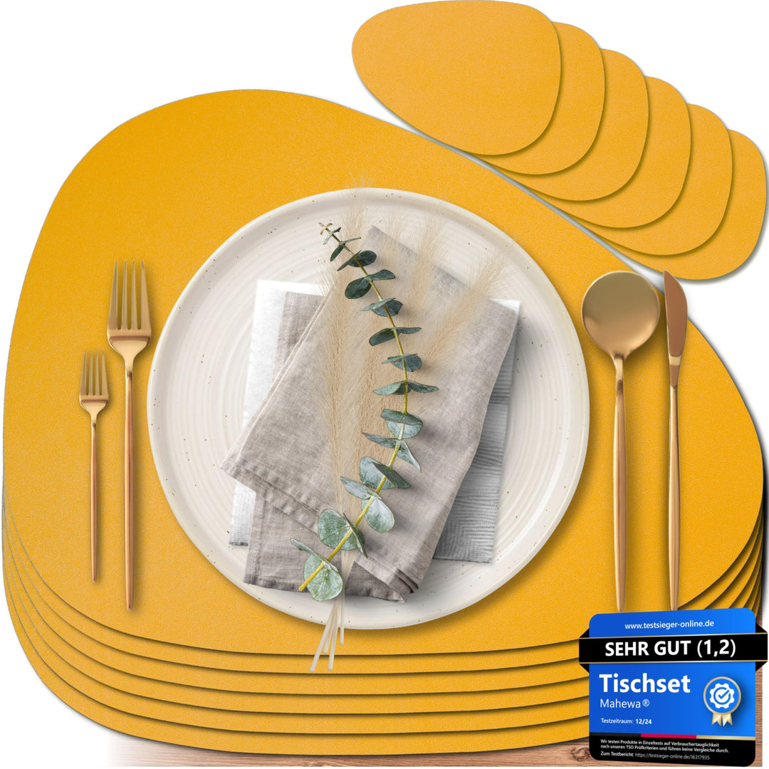 Mahewa® 6er Set Premium Tischset aus Kunstleder - Platzset abwaschbar und wasserdicht - Platzdeckche