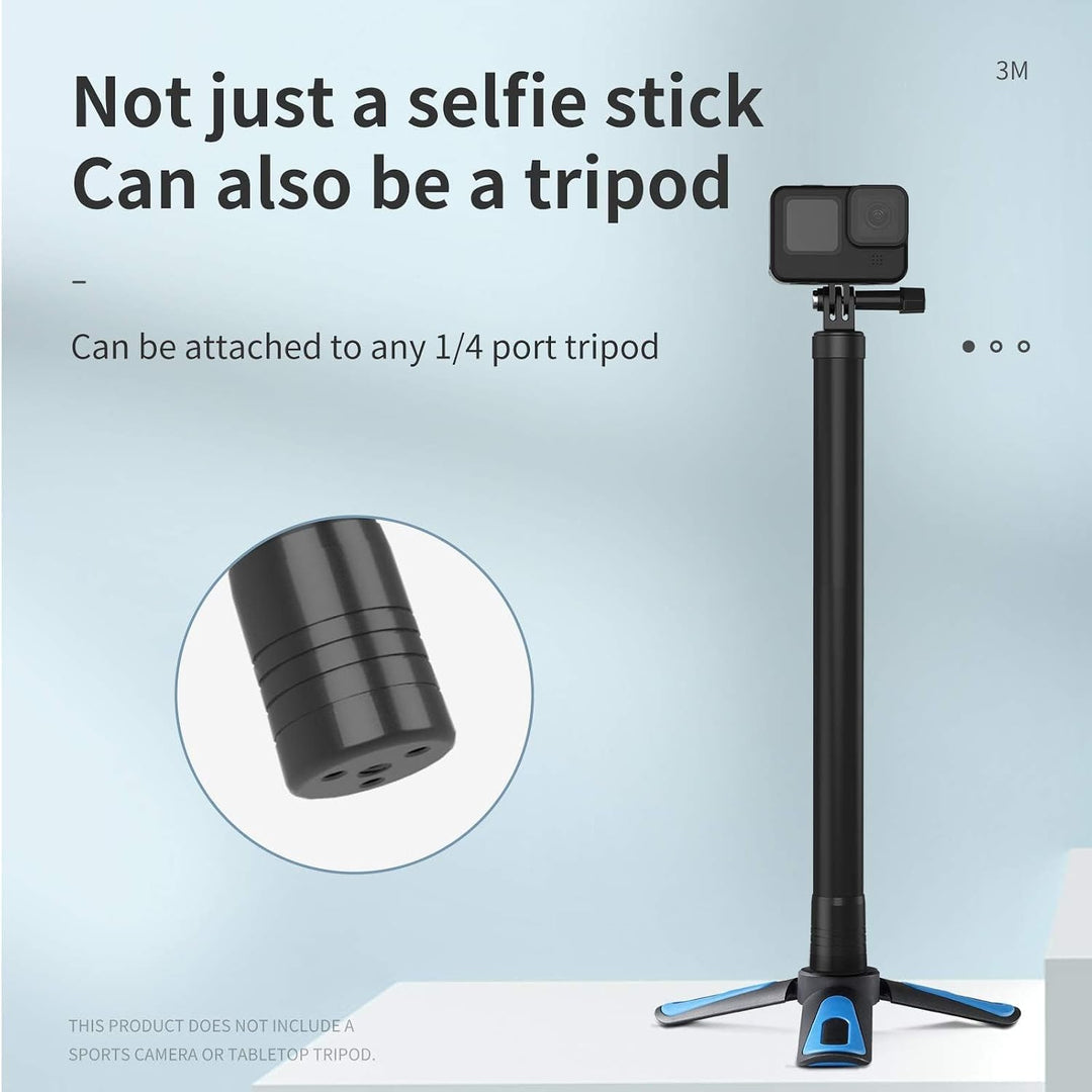 TELESIN 3M/118 Langes Carbon-Handheld-Selfie-Stick Ausziehbares Pol-Einbeinstativ für GoPro Max Hero