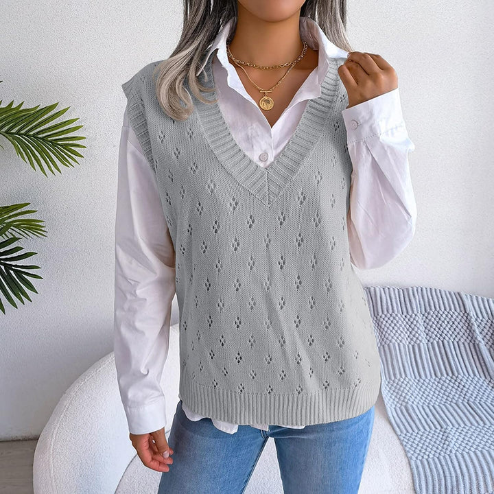 Ärmellose Strickweste für Damen, V-Ausschnitt, College-Pullover, Übergrösse Grau M, Grau M