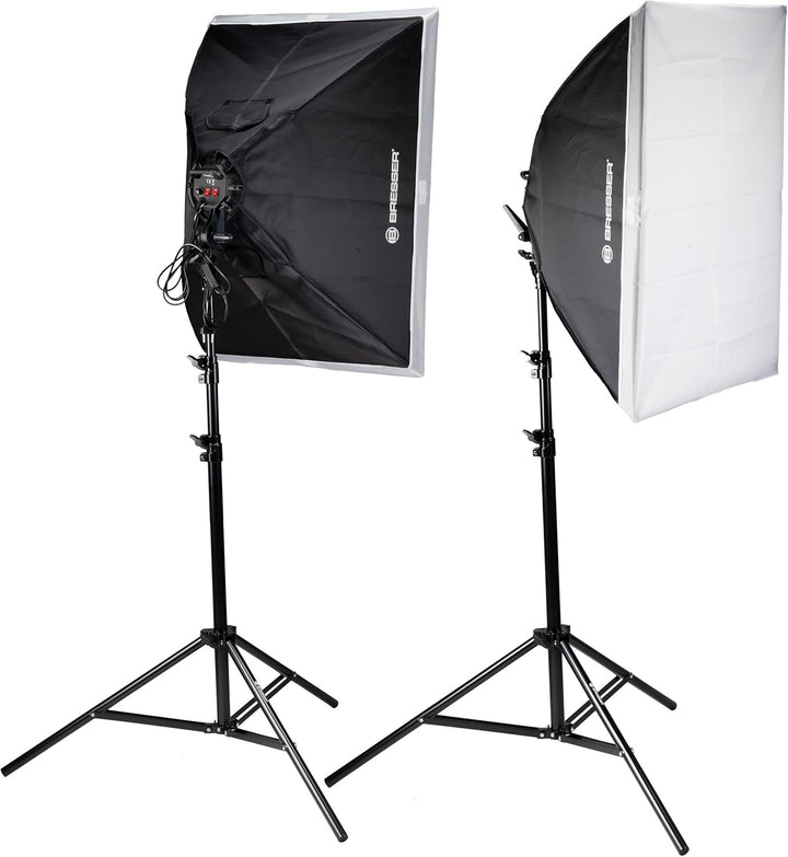 Bresser LED-Tageslichtset für Fotostudio mit 3 Softboxen 60x80 cm, 15 LED-Lampen, Stative, Boomarm,