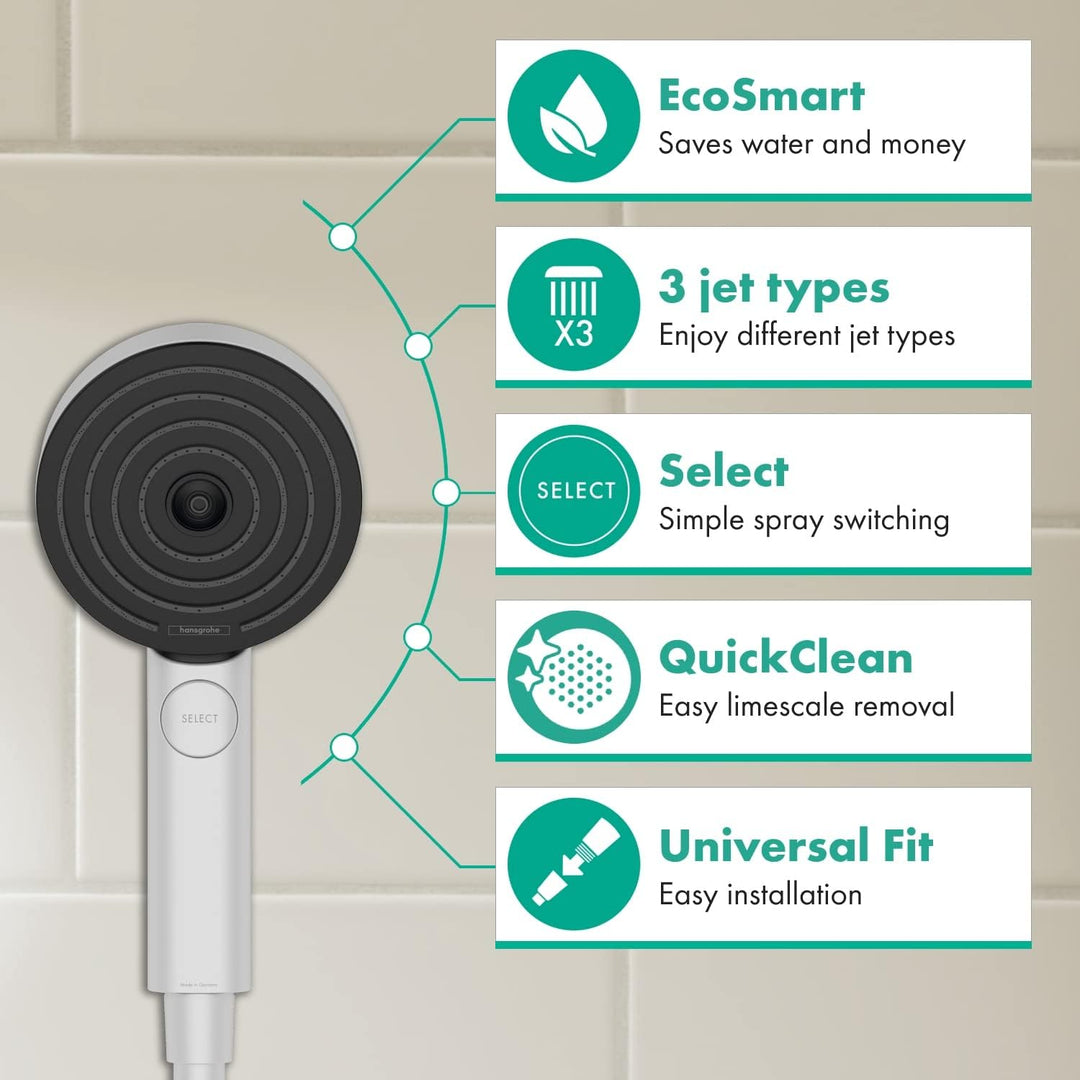 hansgrohe Duschkopf Pulsify Select S, Duschbrause wassersparend, 3 Strahlarten Activation, Antikalk-